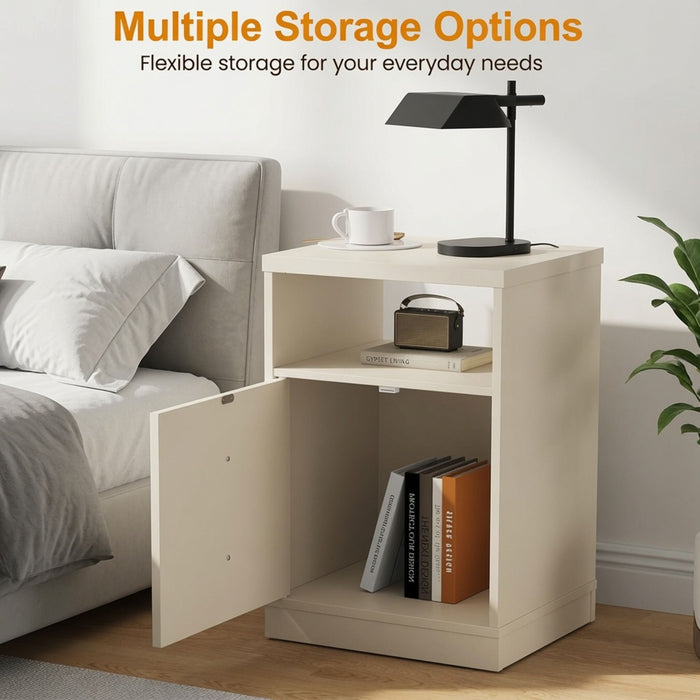 Nightstand With Door & Shelf, 2 Drawer Side Table