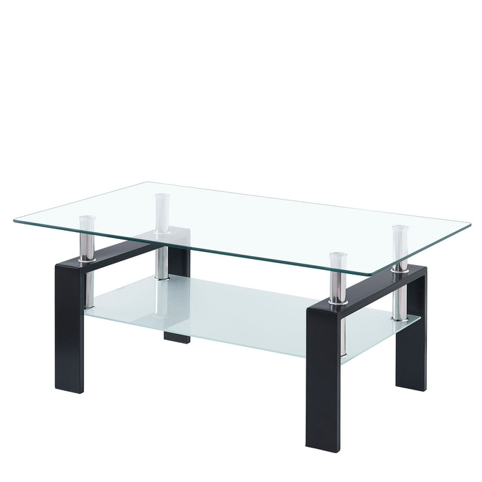 Luxury Modern Tempered Glass Coffee Table With 2 Layers