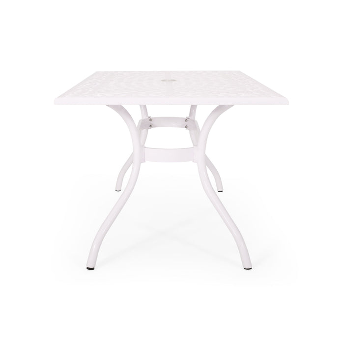 Celestine - Outdoor Cast Aluminum Dining Table With Floral Lattice Design And Umbrella Holder