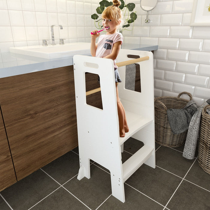 Standing Tower, Child Kitchen Step Stool Toddler, Montessori Stool Adjustable Height - White