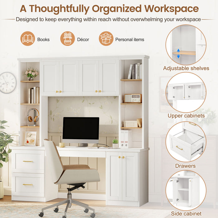 Computer Desk With Hutch, Workstation With Desk Grommet & Keyboard Tray