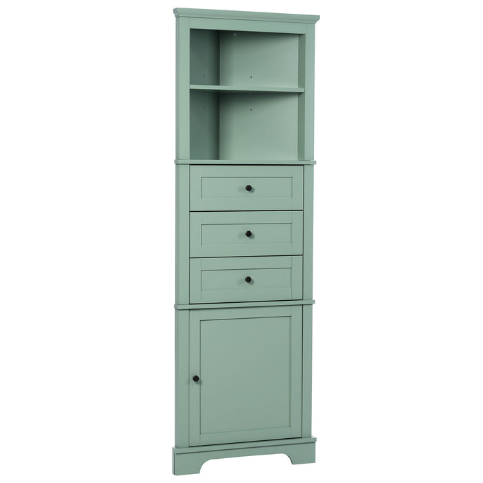 Tall Storage Cabinet With 3 Drawers And Adjustable Shelves For Bathroom