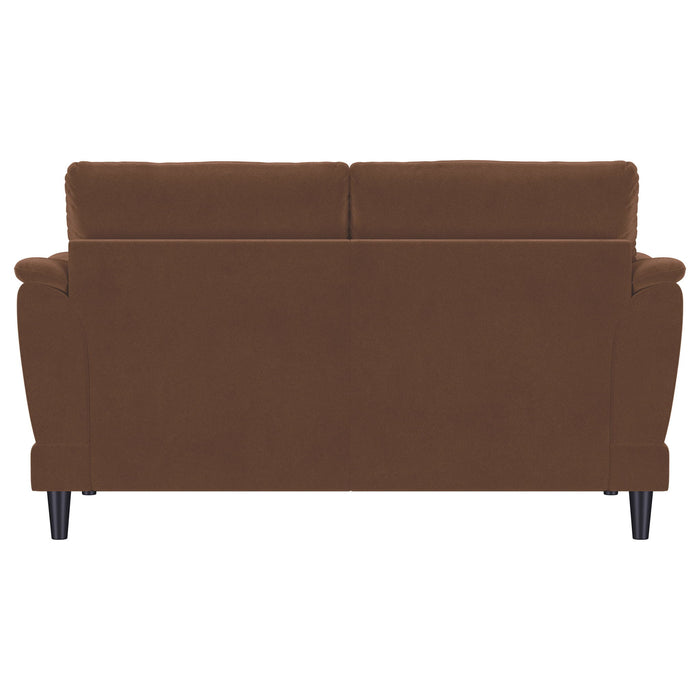 Dania - Upholstered Crescent Loveseat With Curved Tufted Arms - Rust