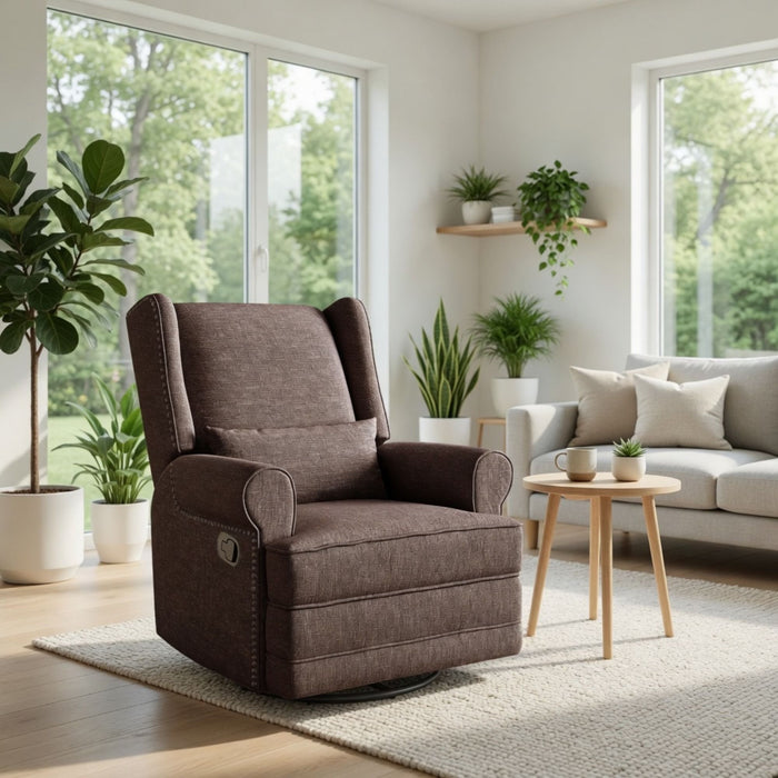Extra Wide Swivel Recliner Glider Chair With Footrest - Brown