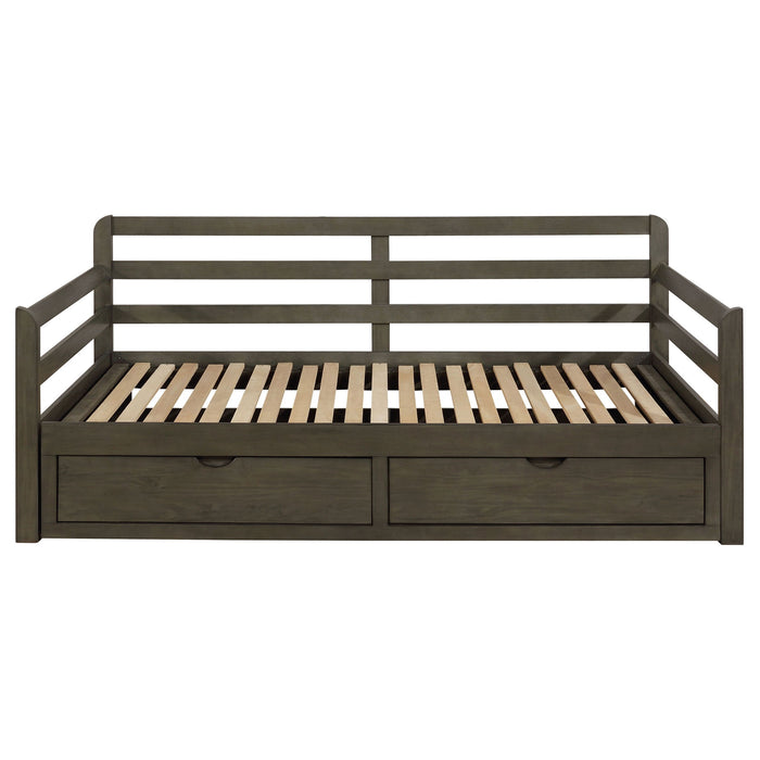 Twin Long 2 Drawer Daybed With Extendable Trundle, Storage Drawers, Fits Standard Mattress - Gray