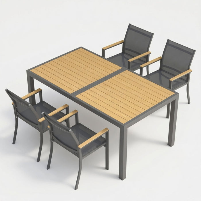 5 Piece Gray Aluminum Patio Dining Set With Textilene Chairs For Outdoor Use