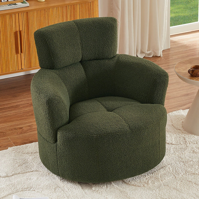 360° Swivel Chair Upholstered Accent Barrel Chair With Adjustable Headrest