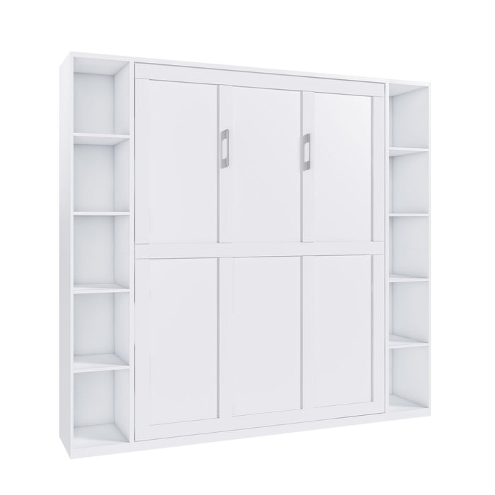 Queen Murphy Bed With Storage Cabinet - White