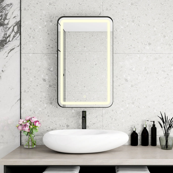 Rectangle Medicine Cabinet Mirror Bathroom Mirror With Storage Wall Mounted Medicine Mirror Cabinet With LED - Black