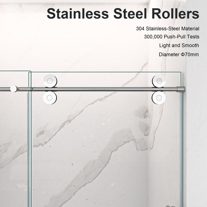 Frameless Single Sliding Shower Door With Clear Tempered Glass