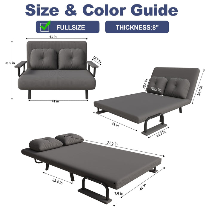 5 In 1 Convertible Sofa Bed For 2 With Adjustable Backrest