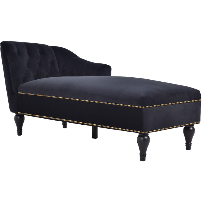 Velvet Chaise Lounge, Button Tufted Right Arm Facing Lounge Chair With Nailhead Trim For Living Room - Black