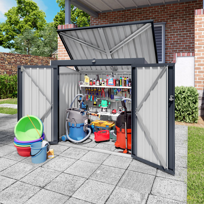 Outdoor Trash Can Storage Shed For 2 Bins Garbage - Gray