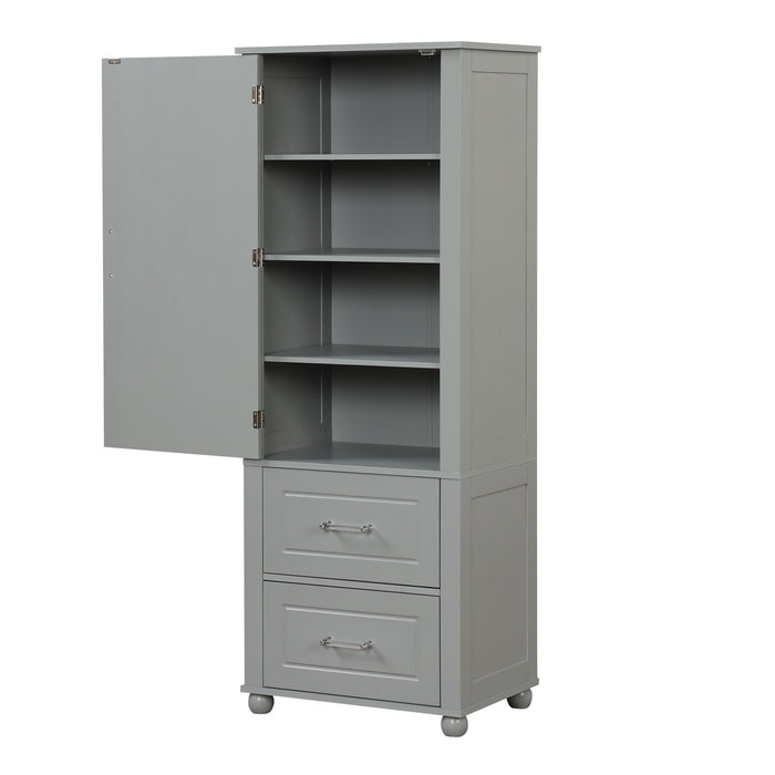 Tall Freestanding Bathroom Storage Cabinet With 2 Drawers And Adjustable Shelf