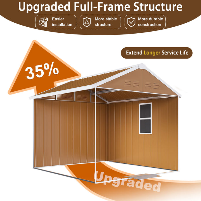 Heavy Duty Metal Storage Shed With Windows, Lockable Door & Ventilation, Weatherproof Outdoor Garden Shed For Backyard, Brown Iron 6X4 Ft