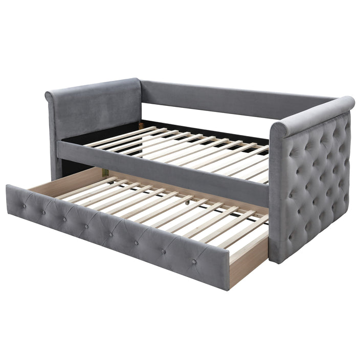 Contemporary Button Tufted Daybed With Slat Trundle