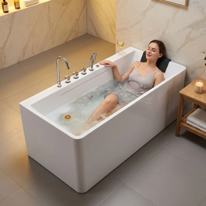 Xavier - Single Massage Bathtub, Equipped With Gfci Plug And Ul Certified Water Pump, Upc Certified Drain - Milk White