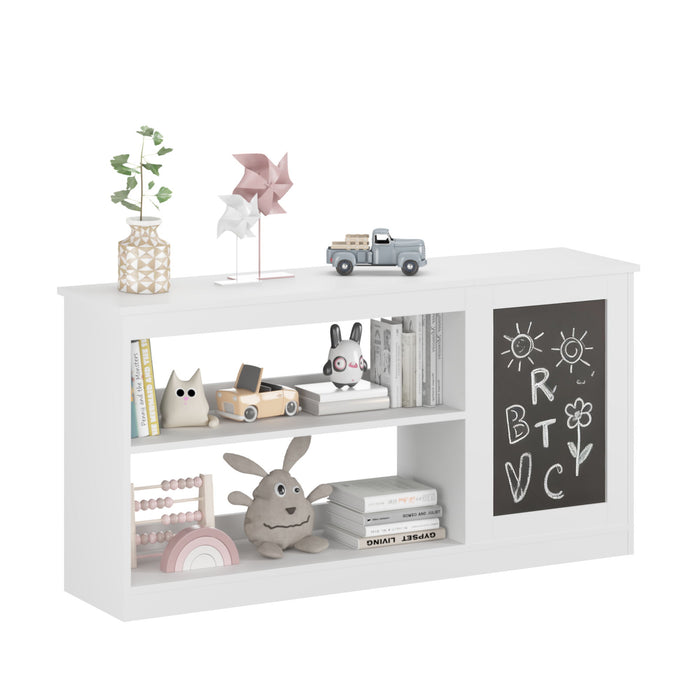 3 In 1 Bookshelf And Toy Storage Cabinet With Chalkboard, Organizer For Playroom Featuring And Spacious Storage - White