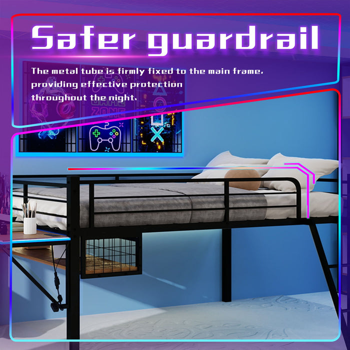 Loft Bed With Built In Desk, LED Light Strip