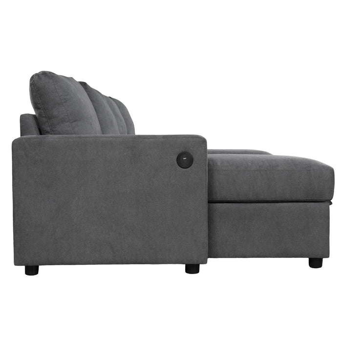 Convertible Sectional Sofa With Storage Chaise Lounges And USB Ports