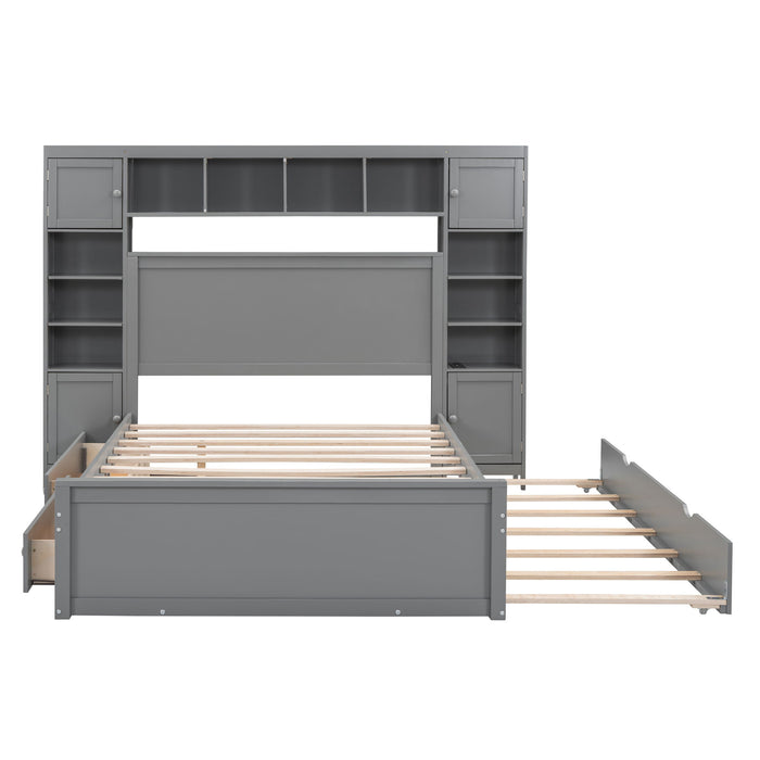 Bed With All In One Cabinet, Shelf And Sockets, Trundle