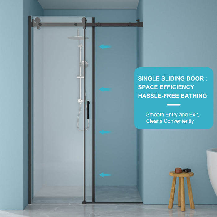 Modern Single Slide Shower Door, Tempered Glass, Stainless Steel Frame
