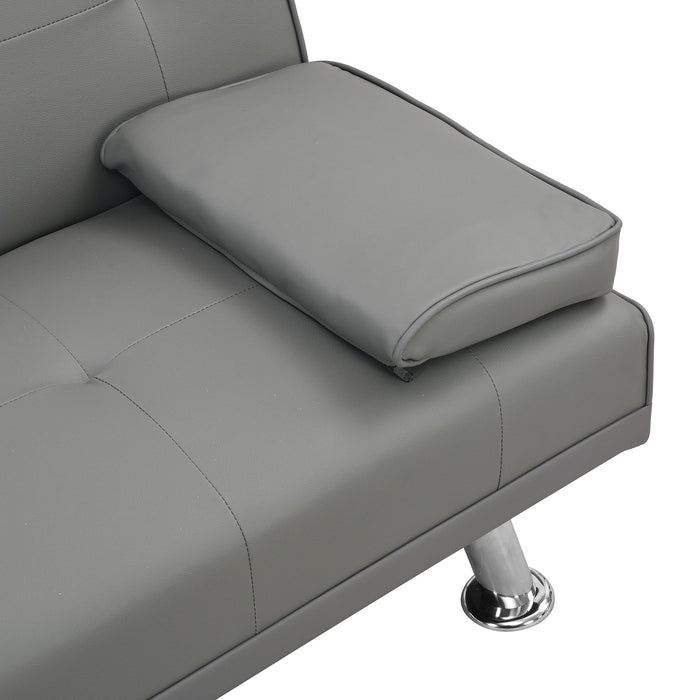 Modern Sofa Bed With Armrest 2 Holders, Wood Frame & Stainless Leg