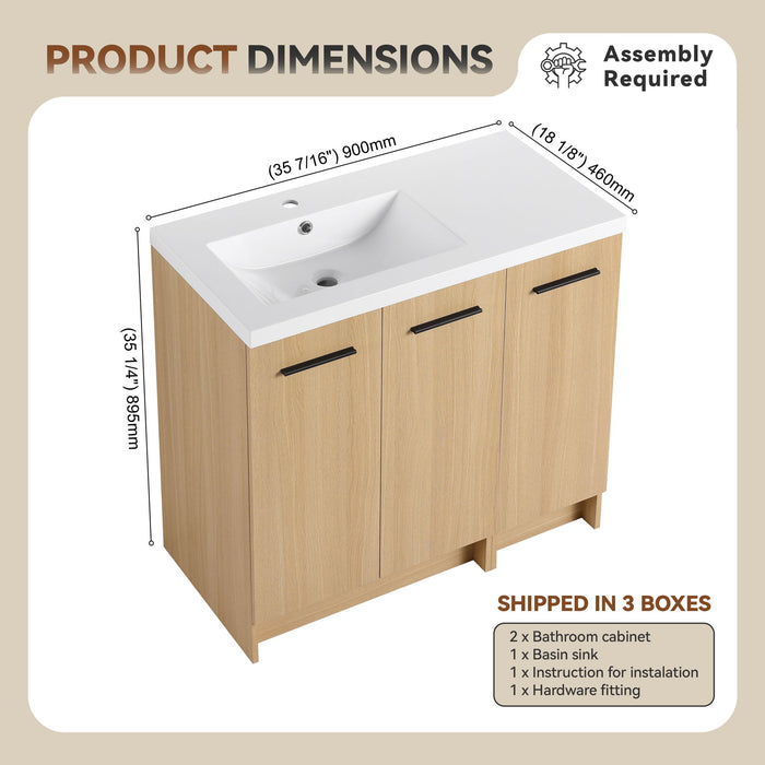 Wall Mounted Floating Bathroom Vanity With Sink, 3 Door Modular Cabinet