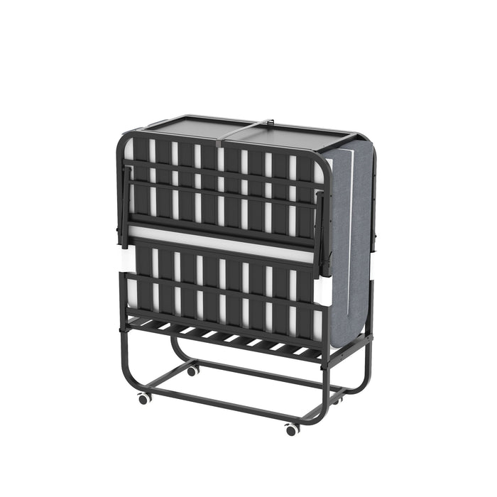 Twin Folding Bed With Adjustable Headboard, Memory Foam For Tall People, Heavy-Duty Portable On Wheels, Easy Assembly - Black