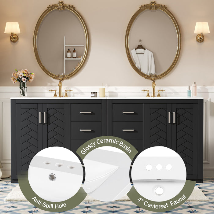 Modern Bathroom Vanity With Ceramic Sink, 6 Drawers & Soft-Close Doors