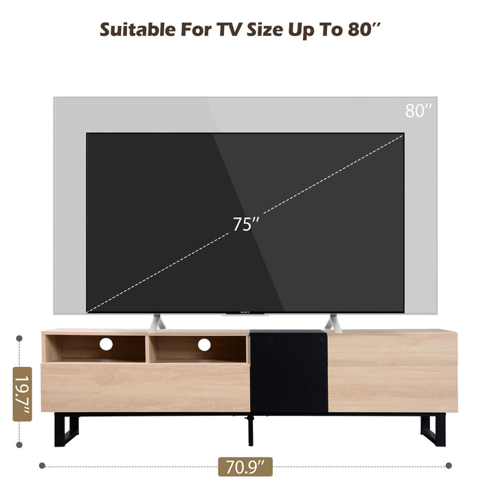 TV Stand For 80'' TV With Double Storage Space, Media Console Table With Drop Down Door