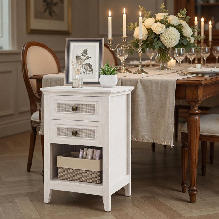 Nightstand With 2 Drawers & Shelf - White