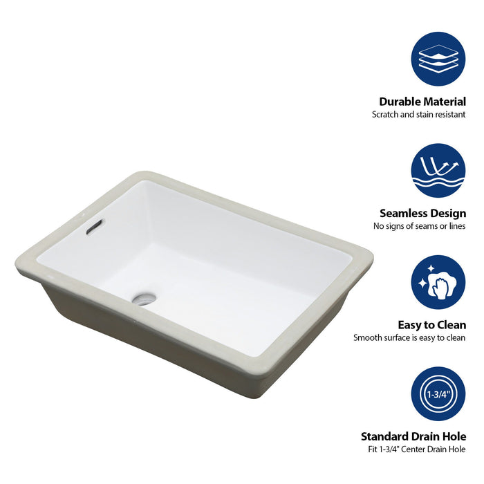 Vertical Undermount Bathroom Sink With Overflow - White