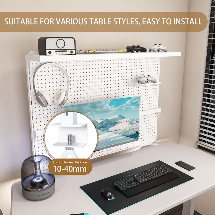 Clamp On Desk Pegboard With Single Monitor Stand