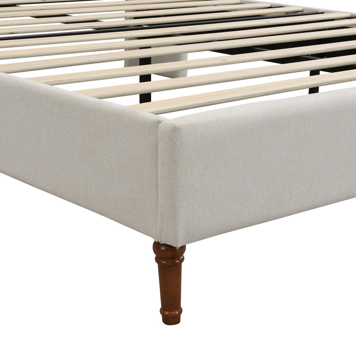 Modern Upholstered Platform Bed With Wave Shaped Headboard