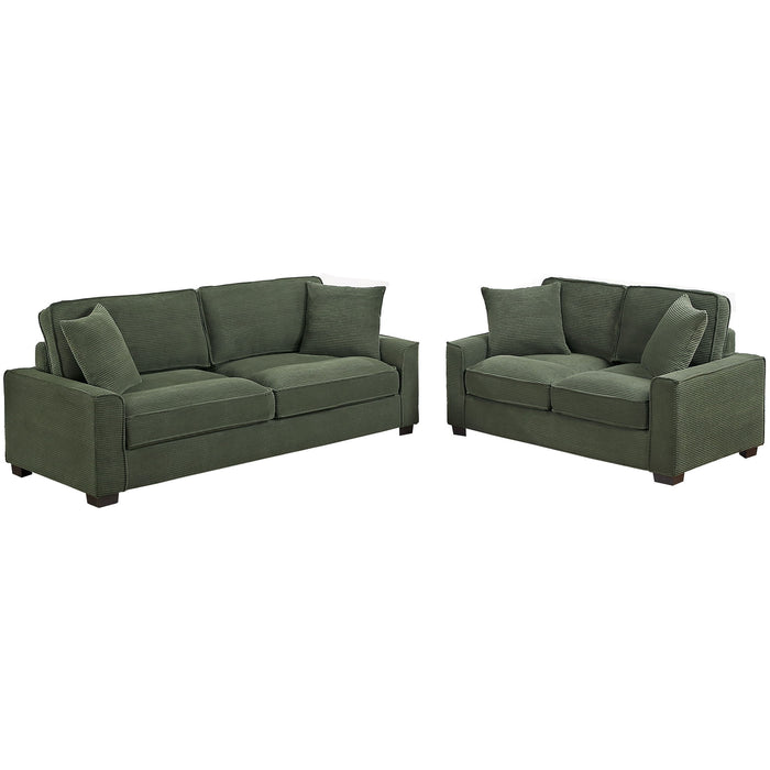 Sofa & Loveseat 2 Piece Set With Accent Pillows - Forest Green