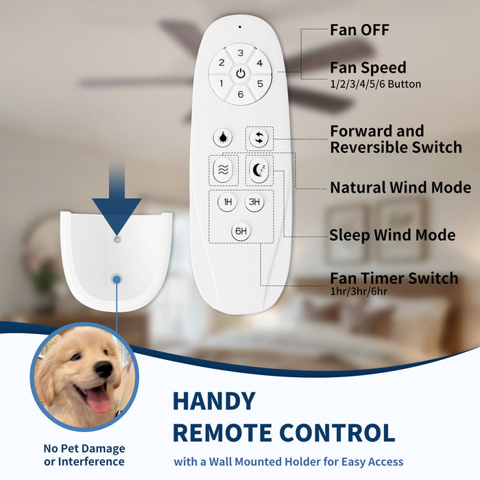 Ceiling Fan With Light, Dual‑Sided Matte Black & Wood Grain Blades - Black