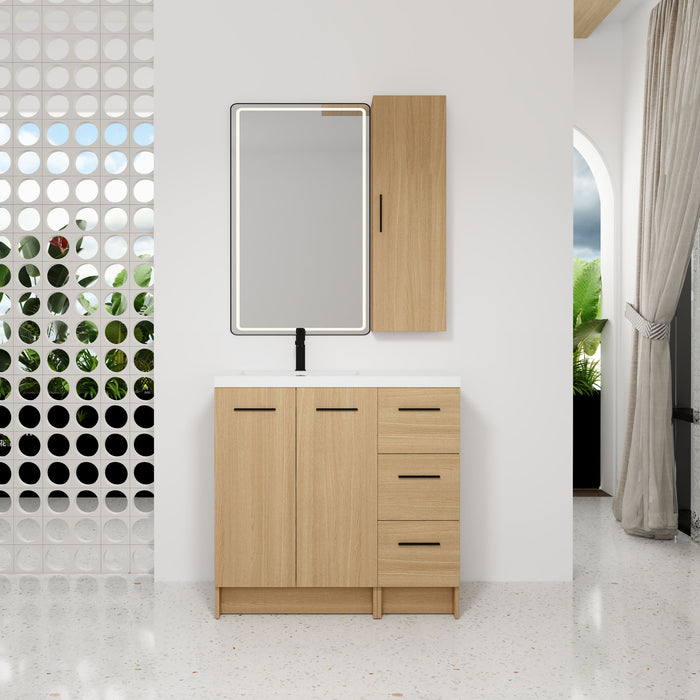 Freestanding Bathroom Vanity Set With Tall Linen Cabinet, 3 Drawers And Large Storage, Single Sink