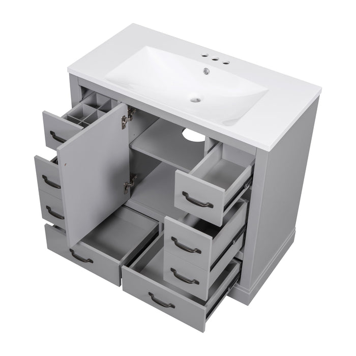 Modern Bathroom Vanity With Sink, 6 Drawers, Adjustable Shelf