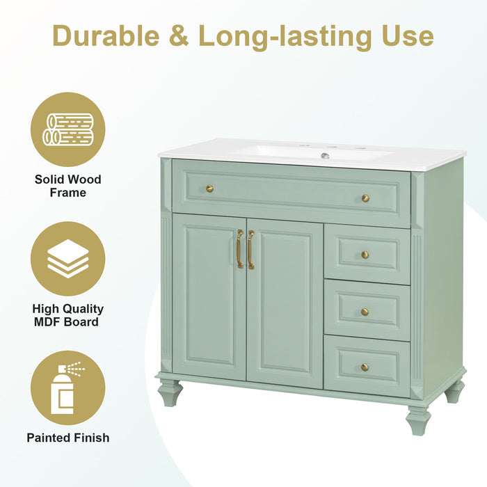 Modern Bathroom Vanity With Sink, 3 Drawers & 2 Doors