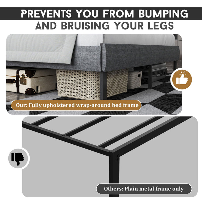 Upholstered Platform Bed Frame With Headboard, No Box Spring Needed, Underbed Storage