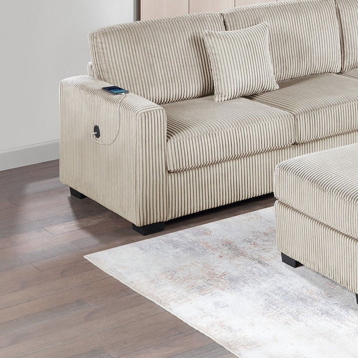 Upholstered L - Shaped 4 Piece Sectional Set With USB, Cocktail Ottoman