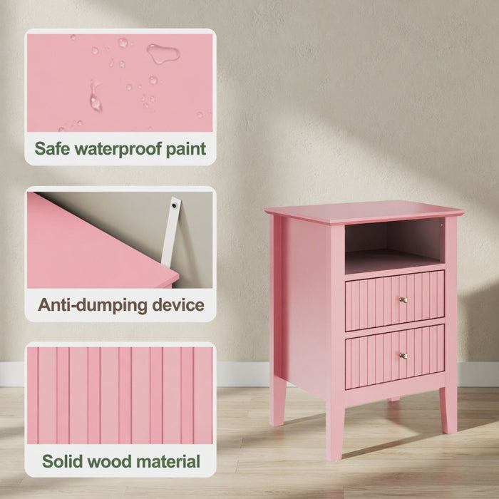 Fluted Nightstand With 2 Drawers