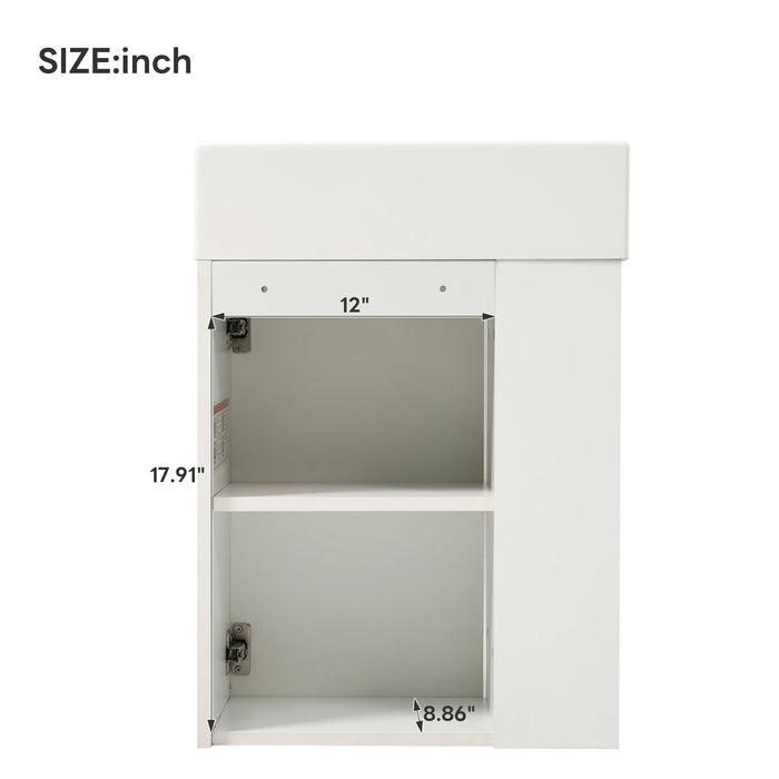Floating Bathroom Vanity With Resin Basin, Left Side Storage - White