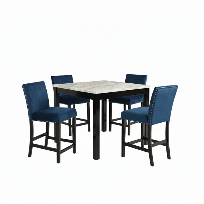 Modern 5 Piece Counter Height Dining Set With Tufted Nail Head Chairs