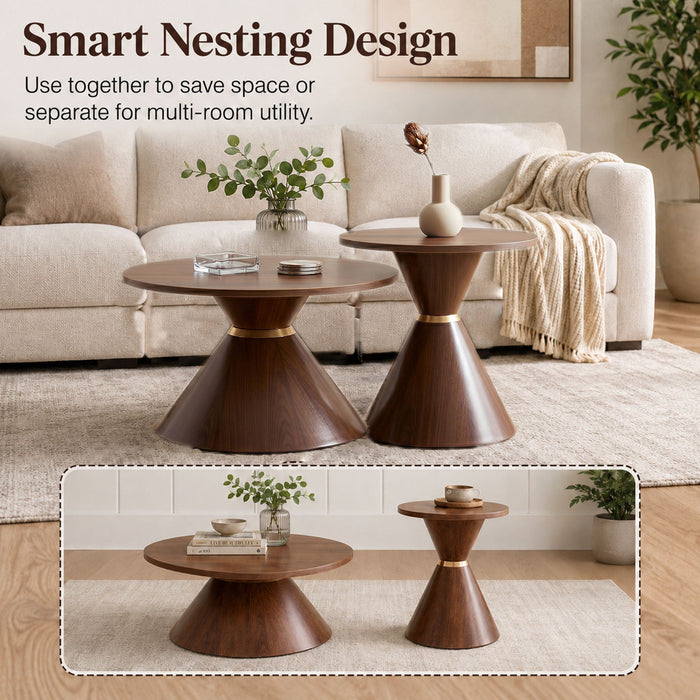 2 Piece Round Coffee Table Set For Living Room