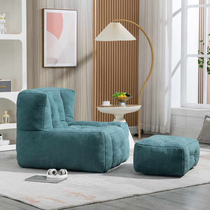 Modern Indoor Fluffy Bean Bag Chair With Memory Foam And Ottoman, Super Soft
