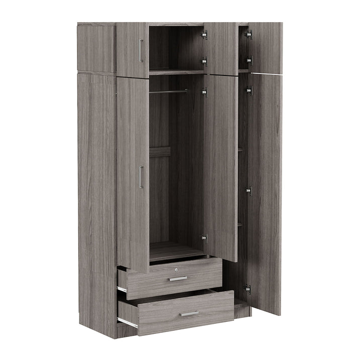 Modern 3 Door Mirror Wardrobe With 2 Drawers And Top Cabinet
