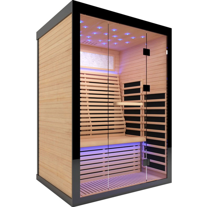 Luxury Double Far Infrared Sauna Room With Epoxy Heating Plates And Starry Sky Lighting - Black / Natural