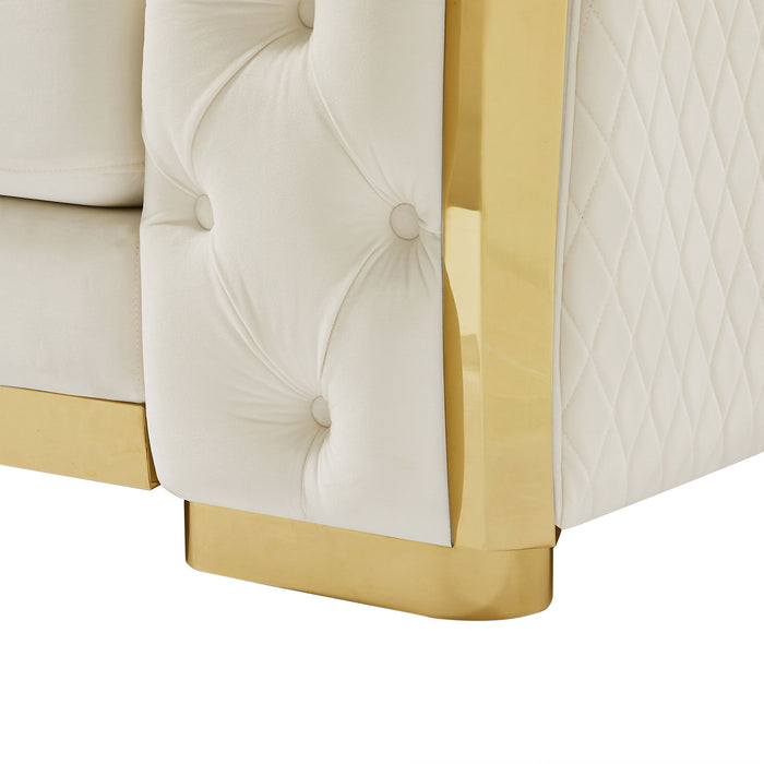 2 Seater Loveseat Sofa With Button Tufted Diamond Grid & 2 Pillows For Living Room